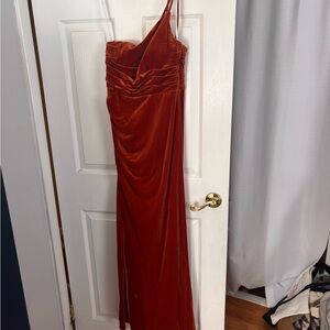 Azazie One-Shoulder Dress in Deep Rust